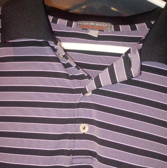 Peter Millar Golf Polo Shirt Black and Gray Striped XL Dri-Fit - Picture 3 of 5